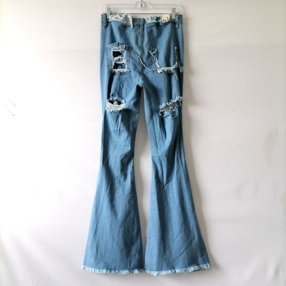 NWT AP Blue By Aphrodite Jeans Womens Distressed Flared Denim Size 13 (31) - Picture 4 of 7